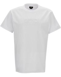Fendi - Tops ,Wit ,Katoen T-Shirt Met Ronde Hals - Lyst