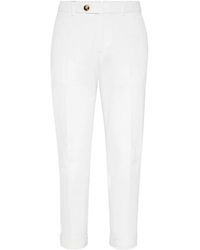 Brunello Cucinelli - Witte Katoenen Broek Met Rechte Pijpen - Lyst