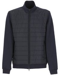 Fay - Blaue bimaterial hoher kragen sweatshirt,gesteppter hoher kragen reißverschluss pullover - Lyst