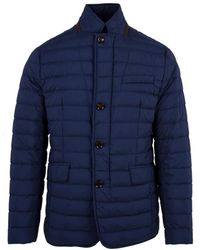 Moorer - Jassen ,Blauw ,Gewatteerde Leren Jas Met Rits En Hoornknopen - Lyst