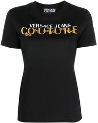 Versace - Camiseta con logo negro y cadena - Lyst