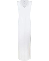 Calvin Klein - Weißes Langes Kleid Mit V-Ausschnitt - Lyst