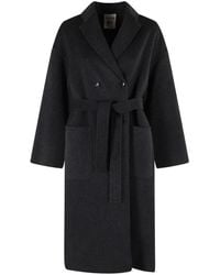 Semicouture - Blauer Wollmantel Mit Umgekehrtem Ausschnitt - Lyst