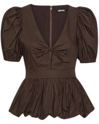 ROTATE BIRGER CHRISTENSEN - Overhemden ,Bruin ,Katoen Puff Sleeve Bubble Top - Lyst