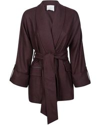 Eleventy - Jassen ,Bruin ,Wol Kimono Riem Wol Zijde Linnen Jas - Lyst
