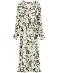 Max Mara - Kleedjes ,Groen ,Chiffon Bloemdessin Zijden Chiffon Midi Jurk - Lyst