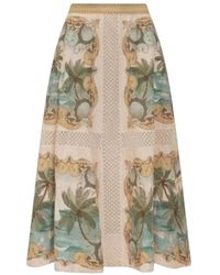 FARM Rio - Rokken ,Veelkleurig ,Linnen Sand Royal Sea Crochet Midi Rok - Lyst