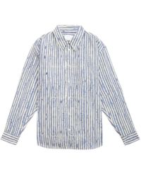 Isabel Marant - Overhemden ,Blauw ,Katoen Gestreept Katoenen Overhemd Met Artistiek Logo - Lyst