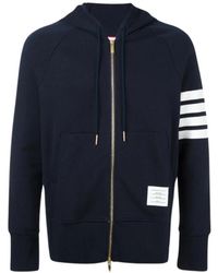 Thom Browne - Hoodies & Sweatvesten ,Blauw ,Katoen 4-Bar Jersey Rits Hoodie Donkerblauw - Lyst