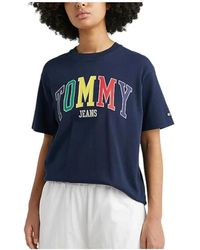 Tommy Hilfiger - Blaues pop-t-shirt mit ikonischem logo - Lyst