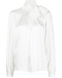 Alberta Ferretti - Camicia bianca in taffetà di seta con dettaglio plissettato - Lyst