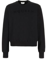 McQueen - Hoodies & Sweatvesten ,Zwart ,Embossed Logo Crewneck Sweatshirt - Lyst