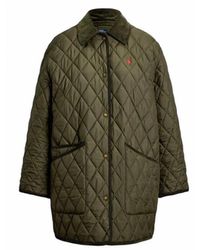 Ralph Lauren - Jassen ,Groen ,Polyester Gewatteerde Jas Met Corduroy Kraag - Lyst