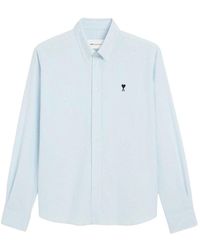 Ami Paris - Gestreepte Katoenen Overhemd Met Ami De Coeur - Lyst