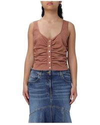Pinko - Tops ,Bruin ,Katoen Mouwteloze Katoenen Top Met Ruches - Lyst