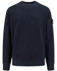 Stone Island - Baumwoll-sweatshirt mit gesticktem logo,blaue rippstrickpullover mit badge - Lyst