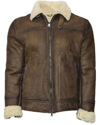 L.B.M. 1911 - L.B. 1911, ,Jassen ,Bruin ,Bruin Leren Omkeerbare Jas - Lyst