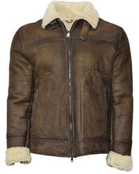 L.B.M. 1911 - L.B. 1911, ,Jassen ,Bruin ,Bruin Leren Omkeerbare Jas - Lyst