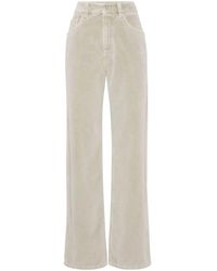 Brunello Cucinelli - Vaqueros Blancos De Terciopelo Loose-Fit, Mujer, Talla - Lyst
