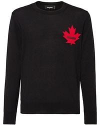 DSquared² - Truien & Vesten ,Zwart ,Wol Zwarte Gebreide Trui Met Maple Leaf - Lyst