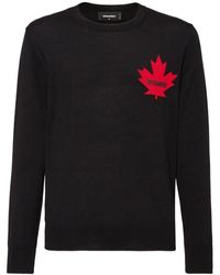 DSquared² - Truien & Vesten ,Zwart ,Wol Zwarte Gebreide Trui Met Maple Leaf - Lyst
