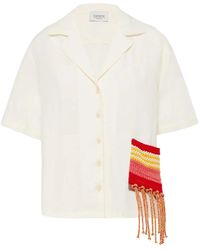 Laneus - Overhemden ,Linnen Gehaakt Crop Shirt - Lyst