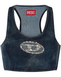DIESEL - Blauwe Mouwloze Katoenmix Top - Lyst