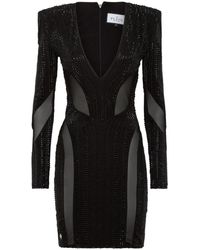 Philipp Plein - Kleedjes ,Zwart ,Polyester Padded Shoulder Mini Dress - Lyst
