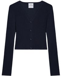 Courreges - Truien & Vesten ,Blauw ,V-Hals Trui Met Logo Applicatie - Lyst