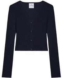Courreges - Truien & Vesten ,Blauw ,V-Hals Trui Met Logo Applicatie - Lyst