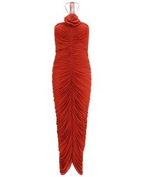 Magda Butrym - Kleedjes ,Rood ,Jurk Met Bloemenapplicatie En Draperie - Lyst