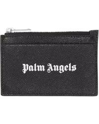 Palm Angels - Accessoires ,Zwart ,Leer Gothic Logo-Print Cardholder Met Rits - Lyst