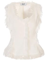 MSGM - Raw Cotton Top Met Gerafelde Details - Lyst