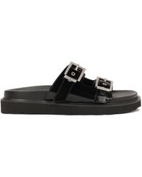 Kazar - Schwarze Flip-Flops Aus Glänzendem Leder Mit Zwei Schnallen - Lyst
