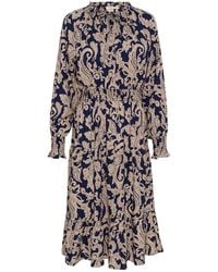 Cream - Blauwe Paisley Lange Jurk Met Pofmouwen - Lyst