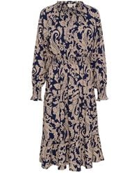 Cream - Blauwe Paisley Lange Jurk Met Pofmouwen - Lyst