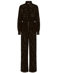 Dolce & Gabbana - Jumpsuits & Playsuits ,Zwart ,Katoen Zijden Jumpsuit Met Kant - Lyst
