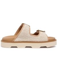 Hogan - Schoenen ,Bruin ,Leer Raffia Sandaal Met Geborduurde Gesp - Lyst