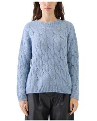 Le Tricot Perugia - Truien & Vesten ,Blauw ,Pailletten Gevlochten En Met Pailletten Versierde Trui Met Ronde Hals - Lyst