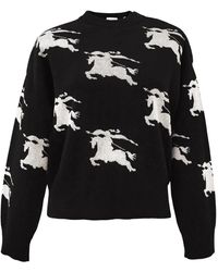 Burberry - Schwarz/weißer pullover mit equestrian knight design - Lyst
