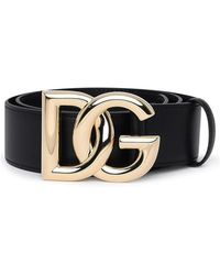 Dolce & Gabbana - Cinturón de cuero con logo - Lyst