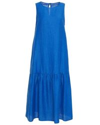 Kaos - Blaues Leinen Maxikleid Mit Ausschnitten - Lyst
