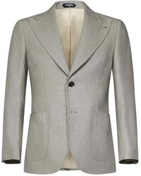 Franzese Collection - Jassen ,Grijs ,Wol Grijze Merinowollen Blazer - Lyst