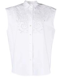 P.A.R.O.S.H. - Camisa blanca de popelina de algodón con panel de ganchillo - Lyst