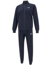 EA7 - Fitness ,Blauw ,Katoen Blauw Katoenen Trainingspak Set - Lyst