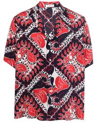 Valentino - Bandana-Print Short-Sleeve Silk Shirt - Lyst