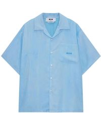 MSGM - Overhemden ,Blauw ,Katoen Pocket Short-Sleeve Shirt - Lyst