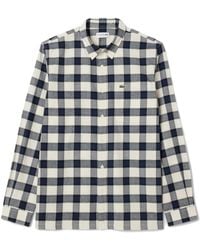 Lacoste - Overhemden ,Blauw ,Katoen Regular Fit Flanellen Schots Ruitpatroon Overhemd - Lyst