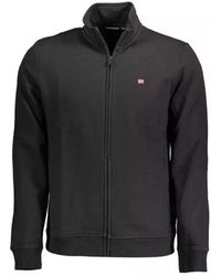 Napapijri - Schwarzer baumwollpullover mit stickerei und reißverschluss - Lyst