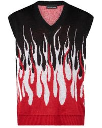 Vision Of Super - Jacquard Flames Gilet - /Weiß/Rot - Lyst